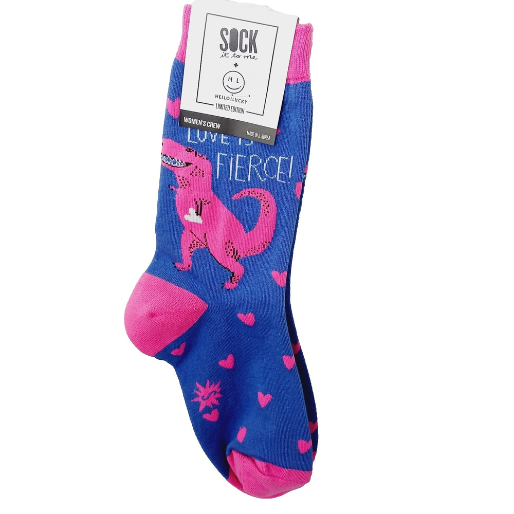 Sock It To Me Crew Women Boy Pink Dinosaur Fierce Love Heart Blue NWT NEW